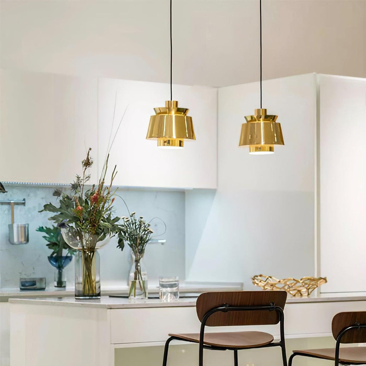 Modern Brass Pendant Light  Tiered Metallic Shade Design - Product detail 5
