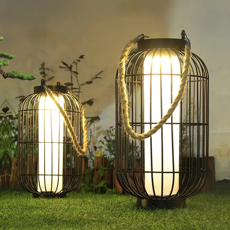 Solar Garden Lantern  Asian Inspired Metal Cage Design - Product detail 4