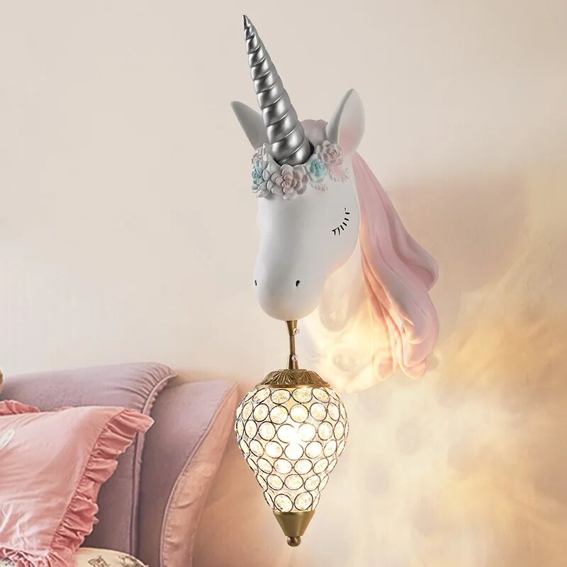 Unicorn Wall Light  Crystal Globe  Resin Design - Detailed view