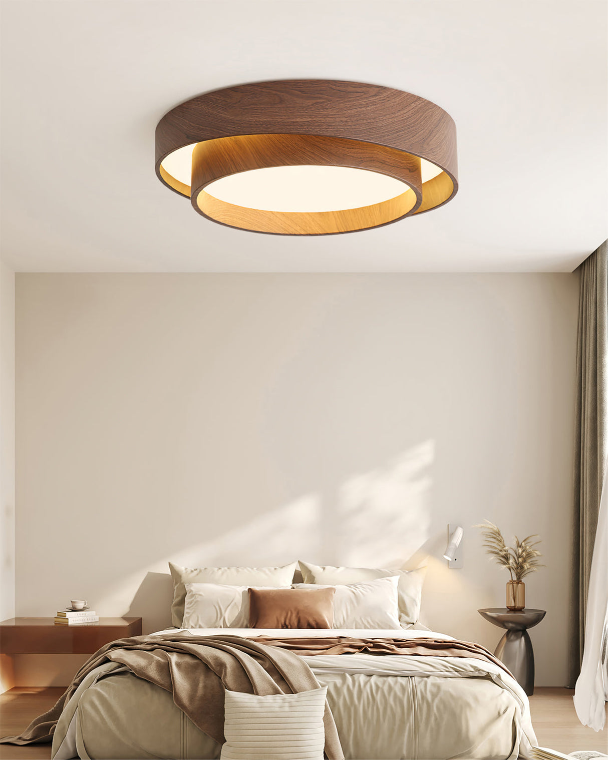 Modern LED Ceiling Light Walnut Wood Finish Ring Design - Product detail 5