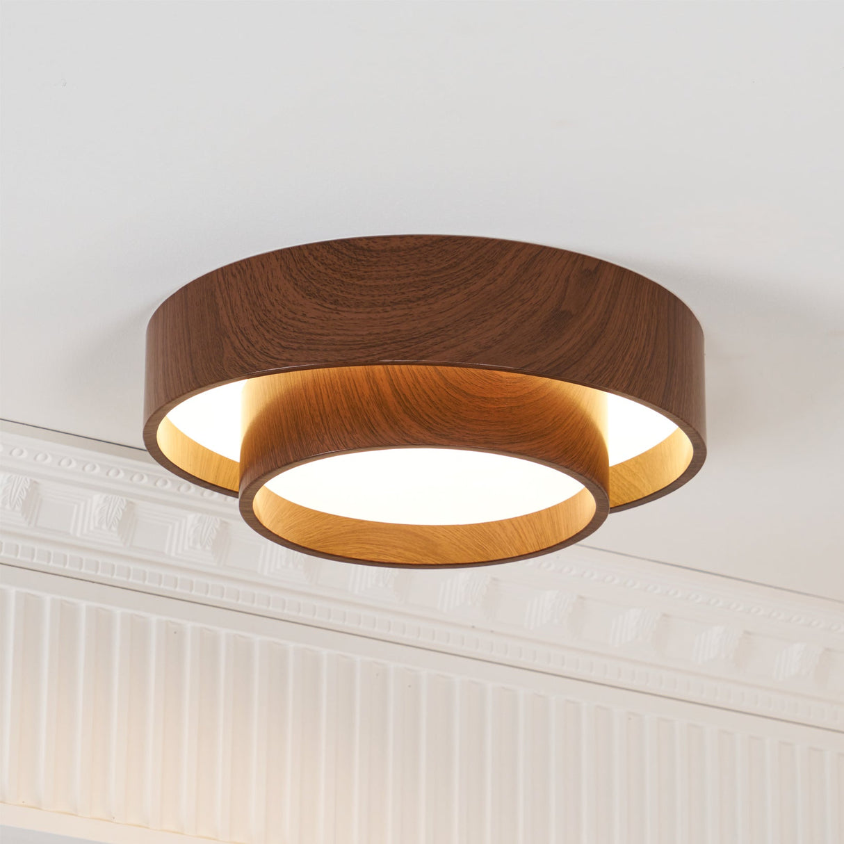 Modern LED Ceiling Light Walnut Wood Finish Ring Design - Product detail 14