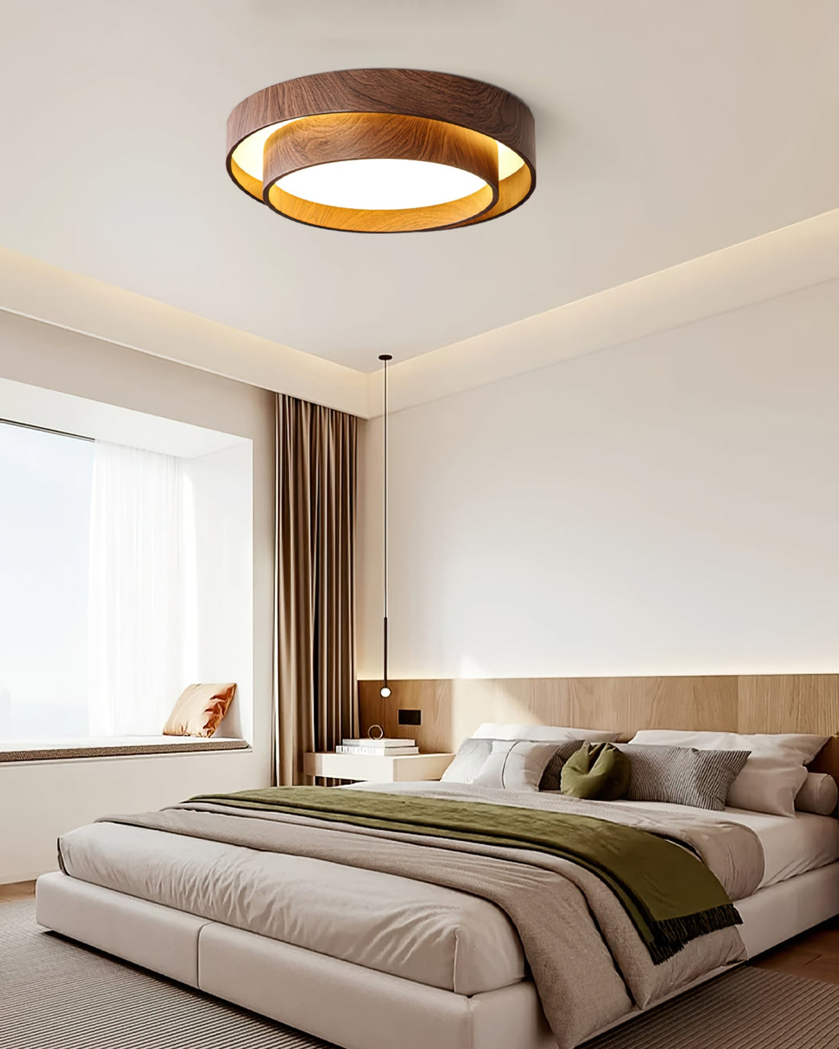 Modern LED Ceiling Light Walnut Wood Finish Ring Design - Product detail 11