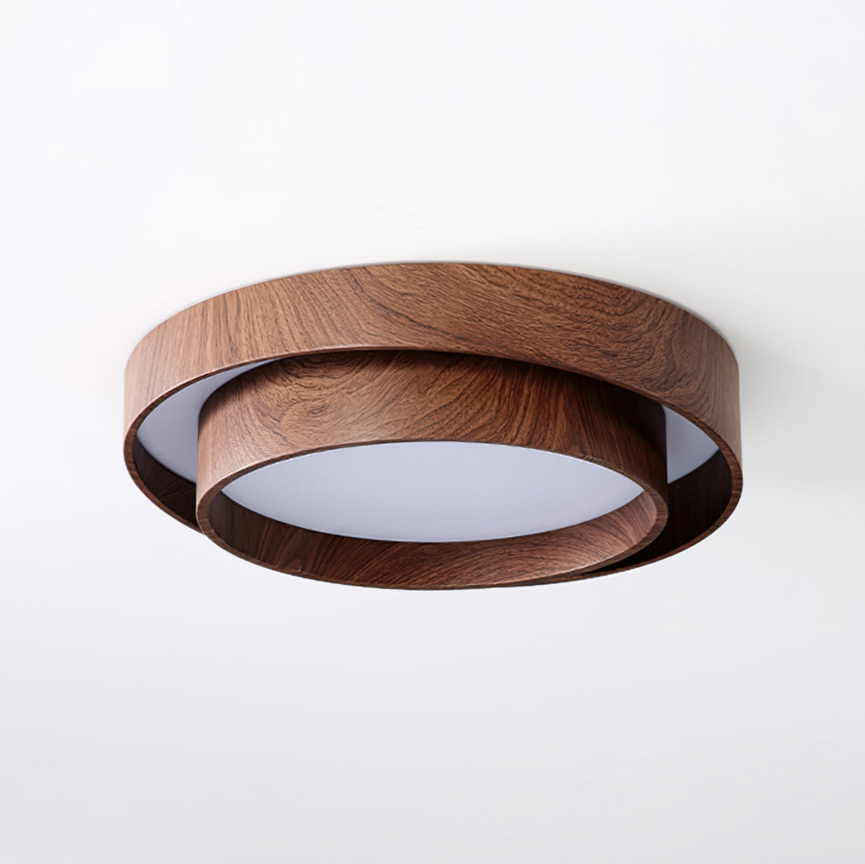 Modern LED Ceiling Light Walnut Wood Finish Ring Design - Detailed view