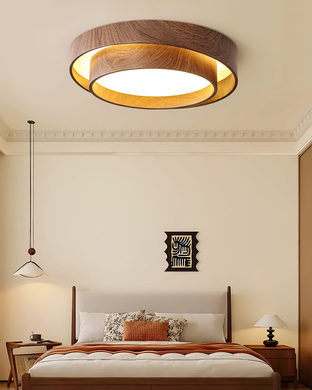 Modern LED Ceiling Light Walnut Wood Finish Ring Design - Product detail 8