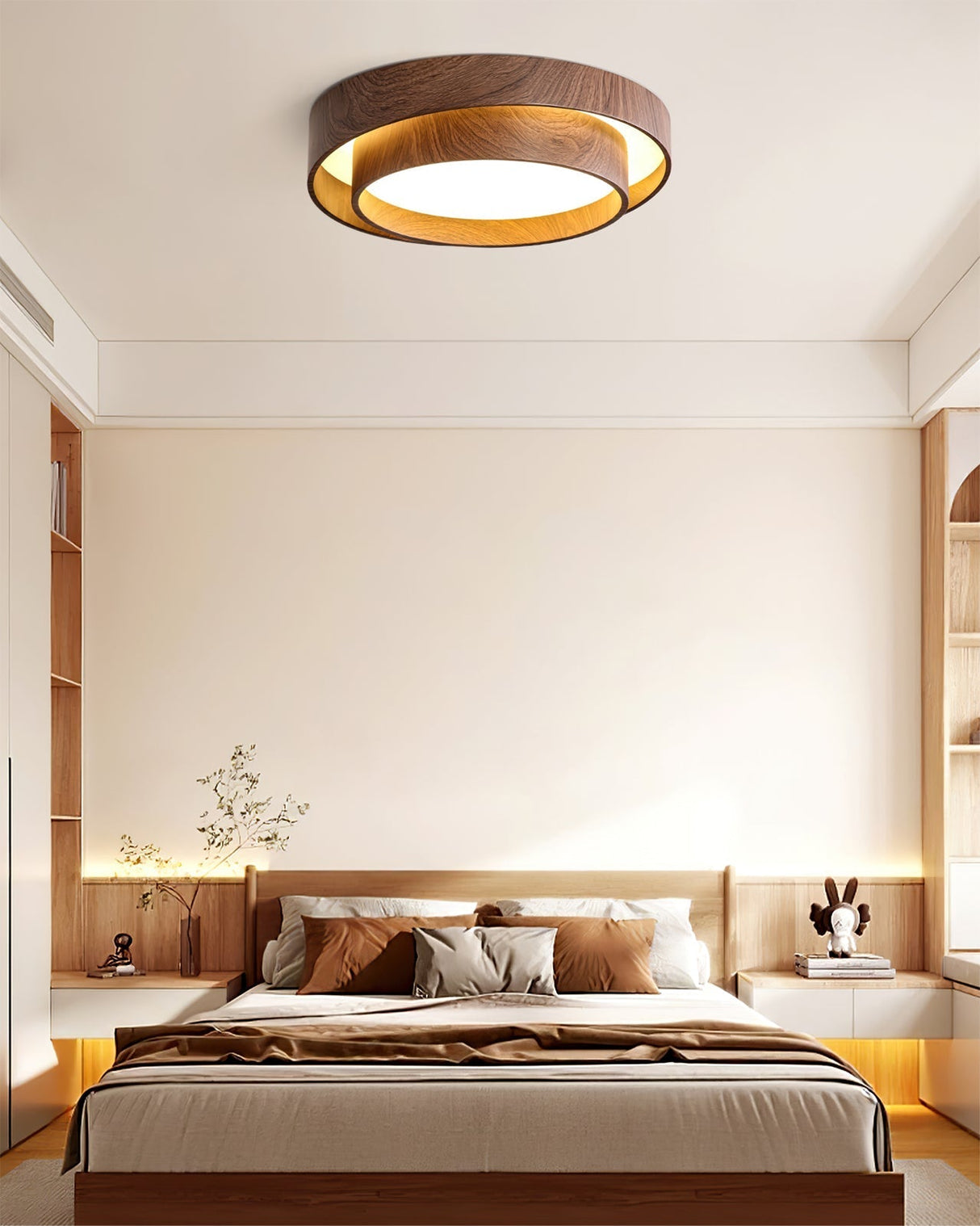 Modern LED Ceiling Light Walnut Wood Finish Ring Design - Product detail 6