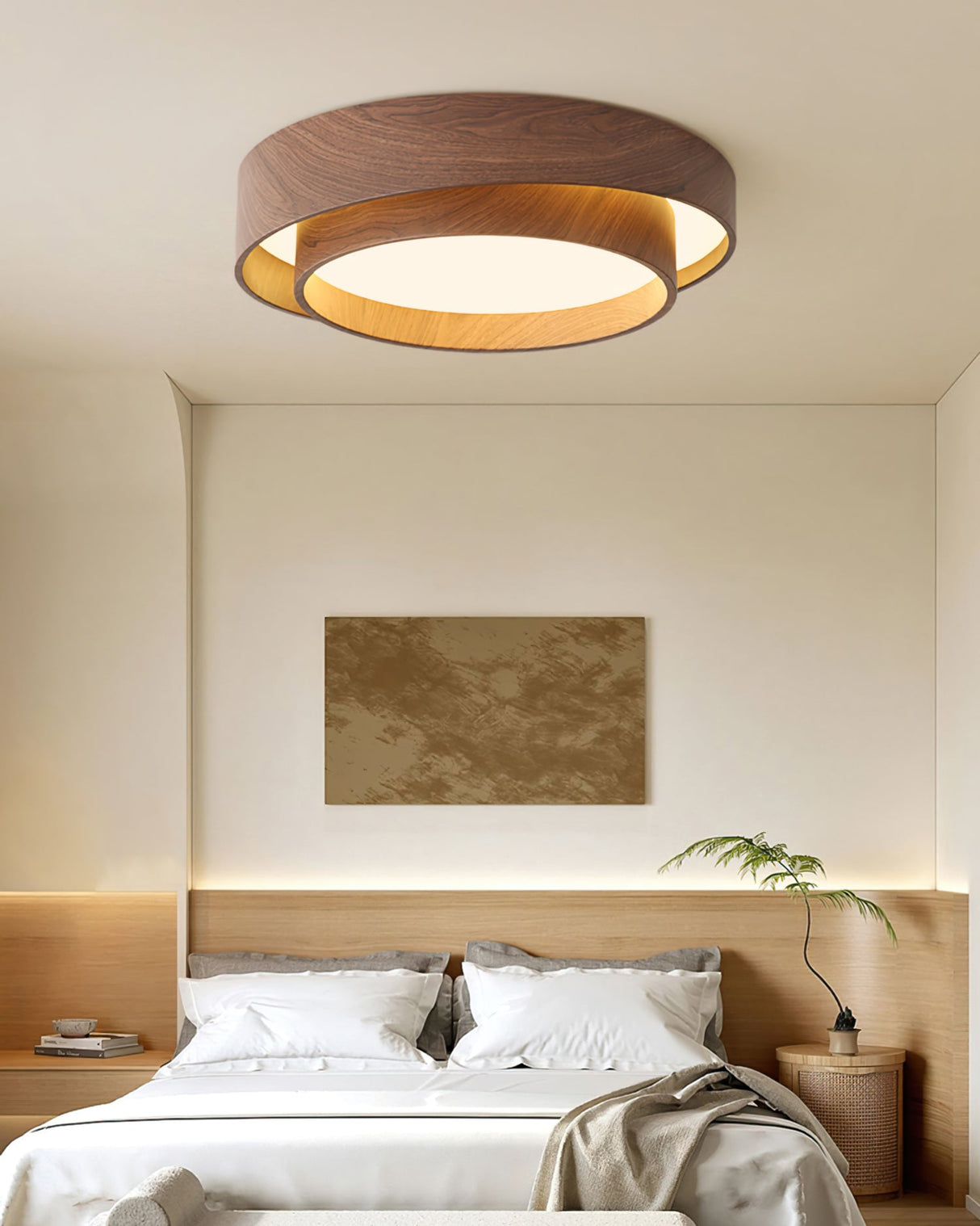 Modern LED Ceiling Light Walnut Wood Finish Ring Design - Product detail 7