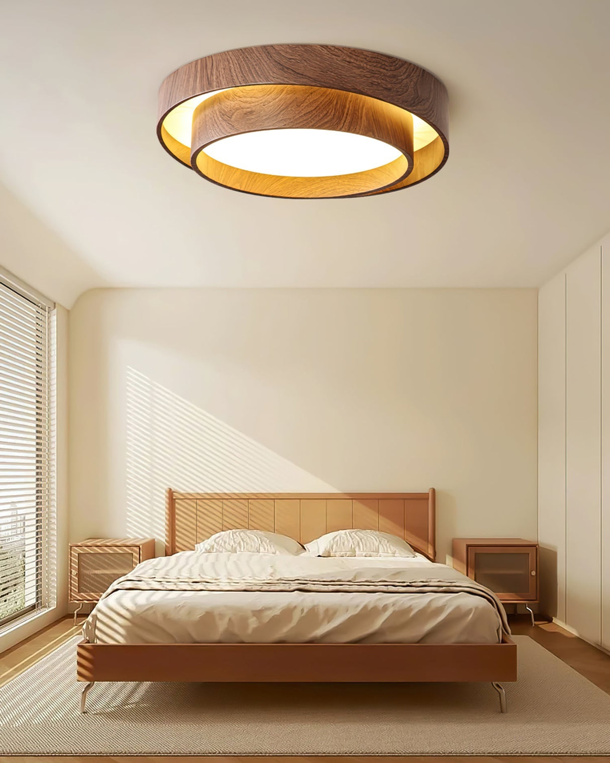 Modern LED Ceiling Light Walnut Wood Finish Ring Design - Product detail 9
