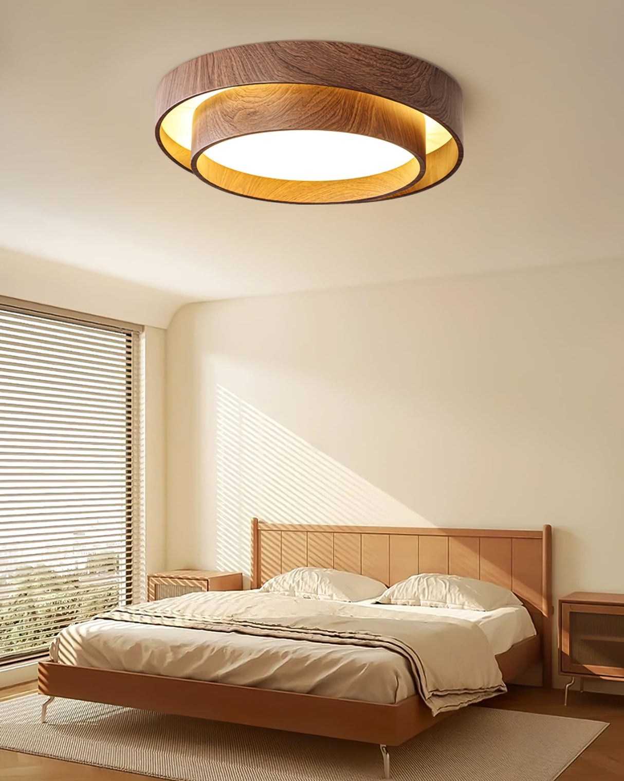 Modern LED Ceiling Light Walnut Wood Finish Ring Design - Product detail 10