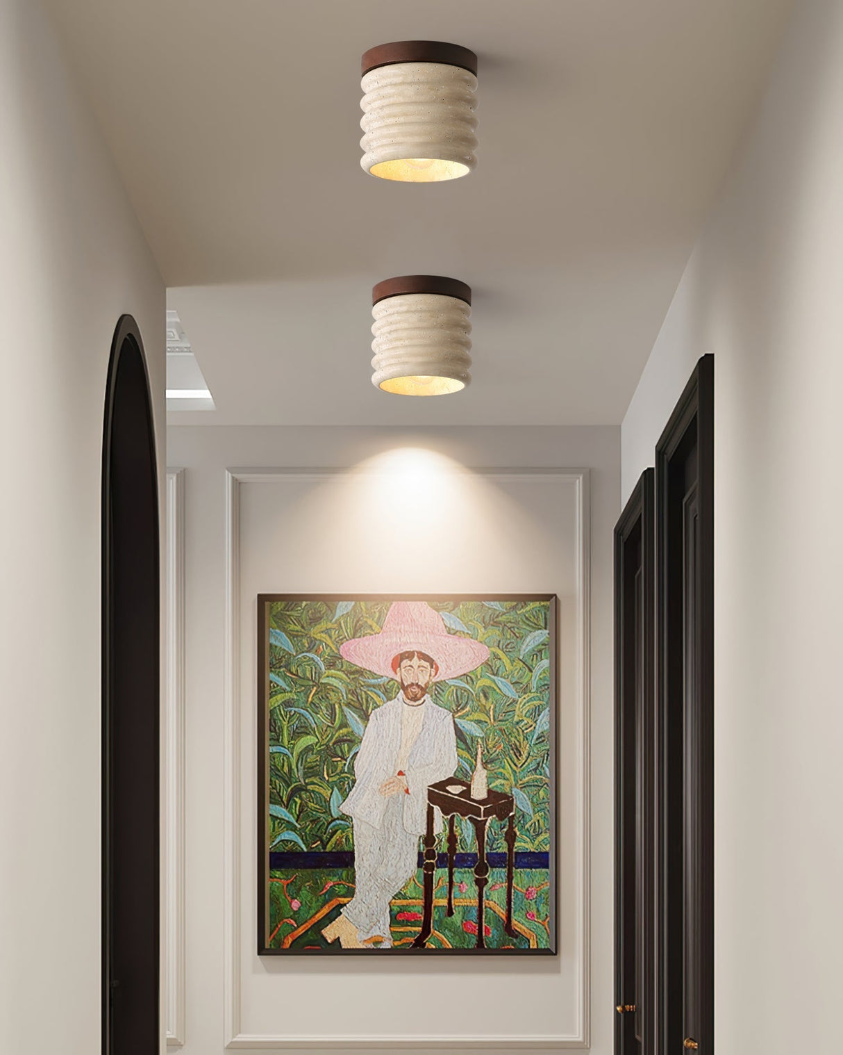 Modern Travertine Ceiling Light Ribbed Stone and Wood Design - Product detail 15