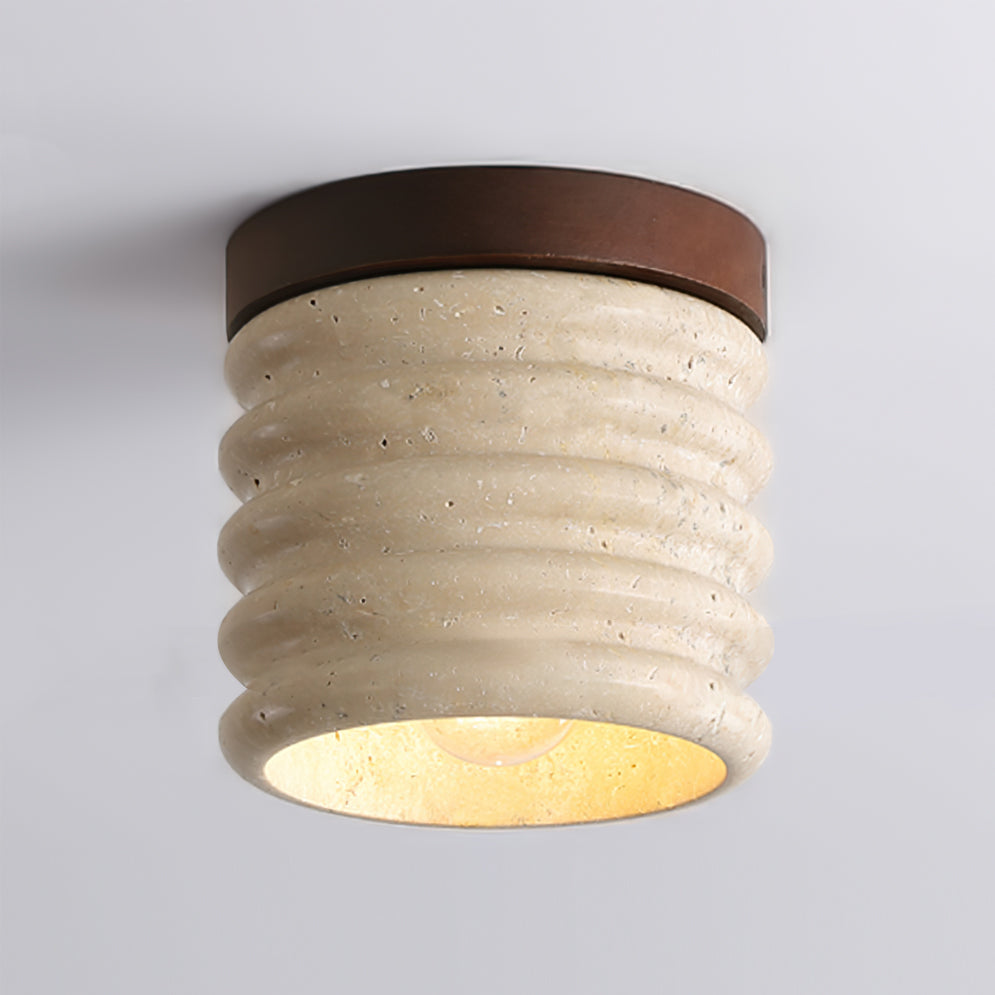 Modern Travertine Ceiling Light Ribbed Stone and Wood Design - Product example