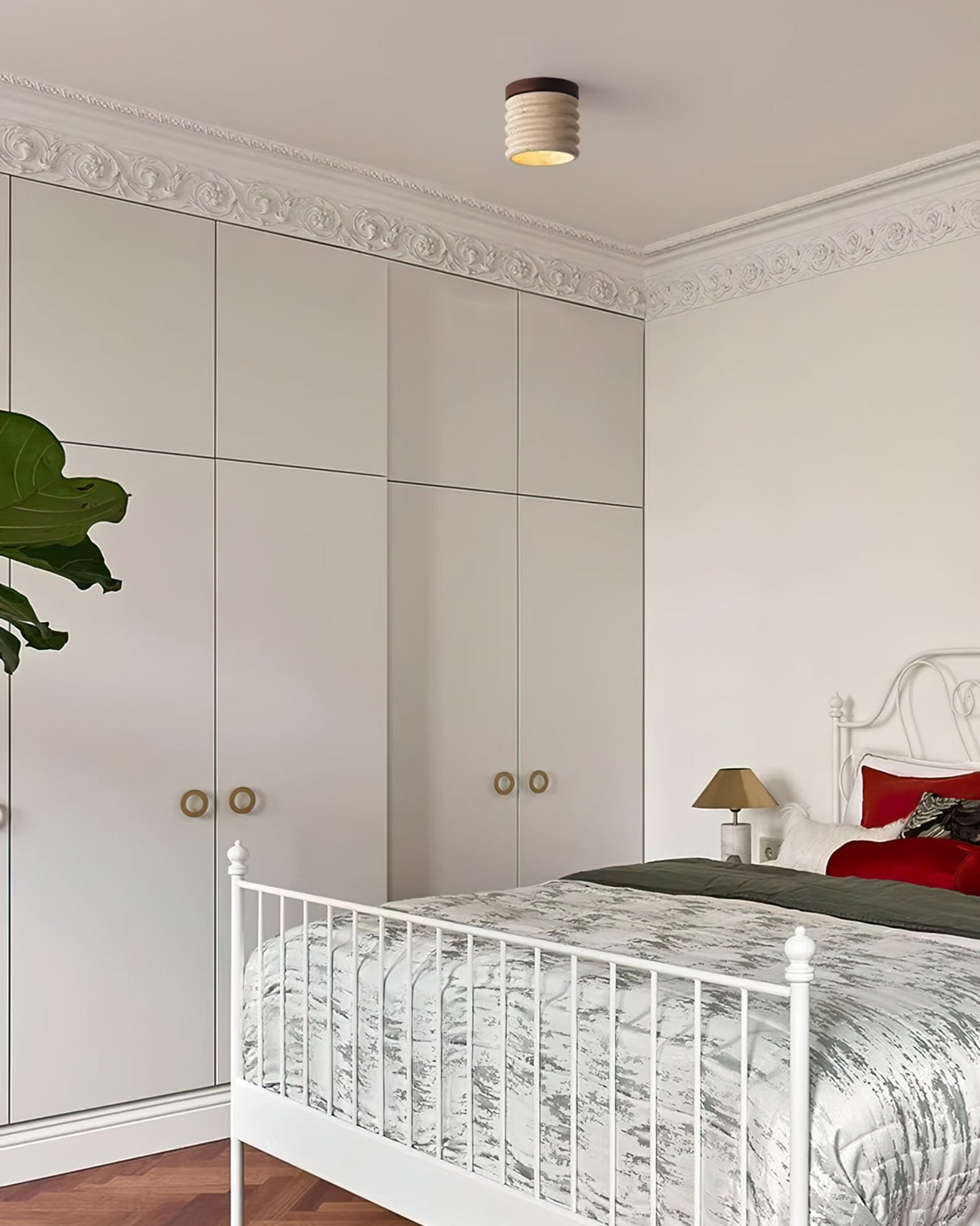 Modern Travertine Ceiling Light Ribbed Stone and Wood Design - Product detail 8