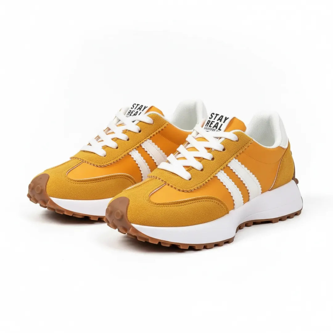Womens Retro Sneakers Orange Vegan Leather Walking Shoes - Product showcase
