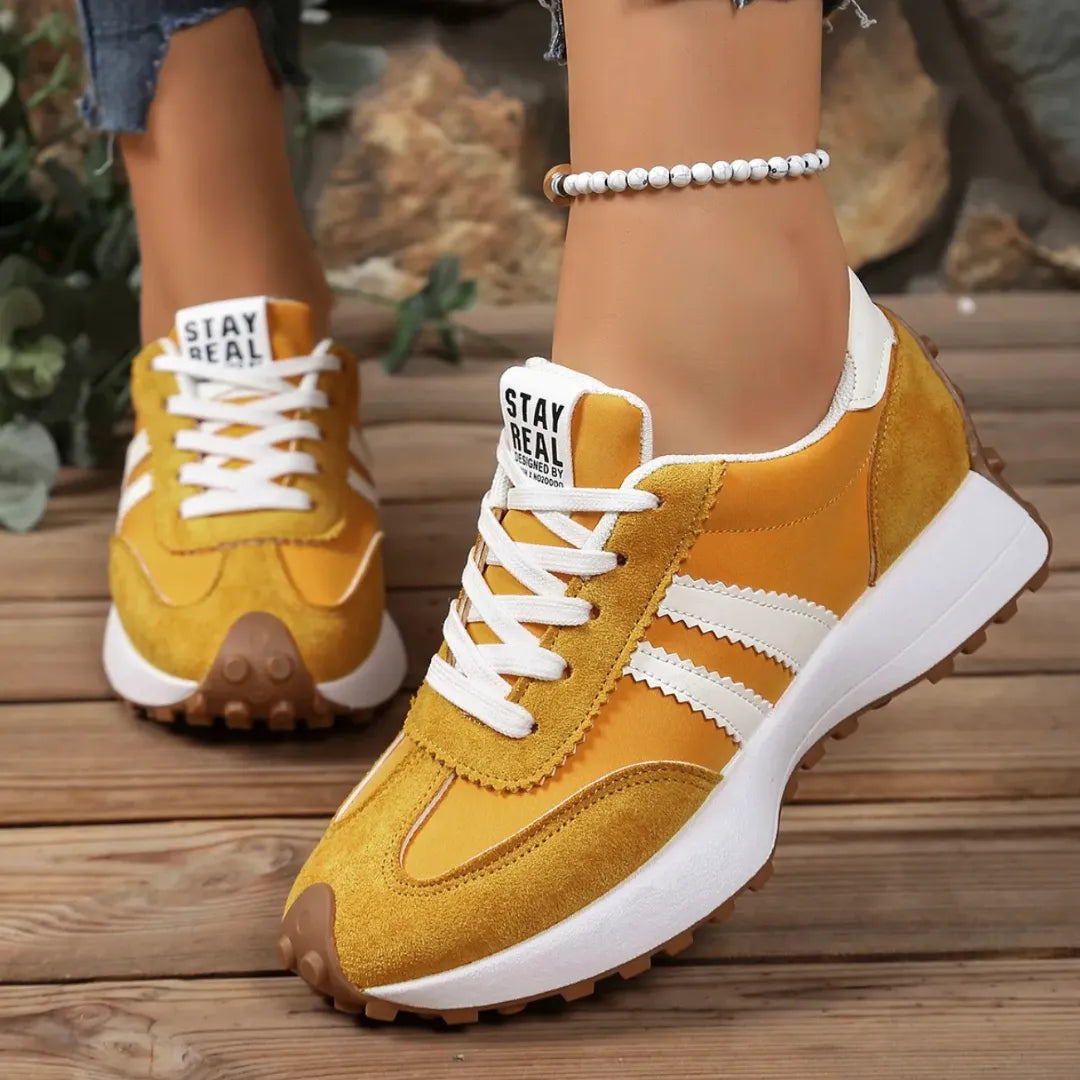 Womens Retro Sneakers Orange Vegan Leather Walking Shoes - Product example