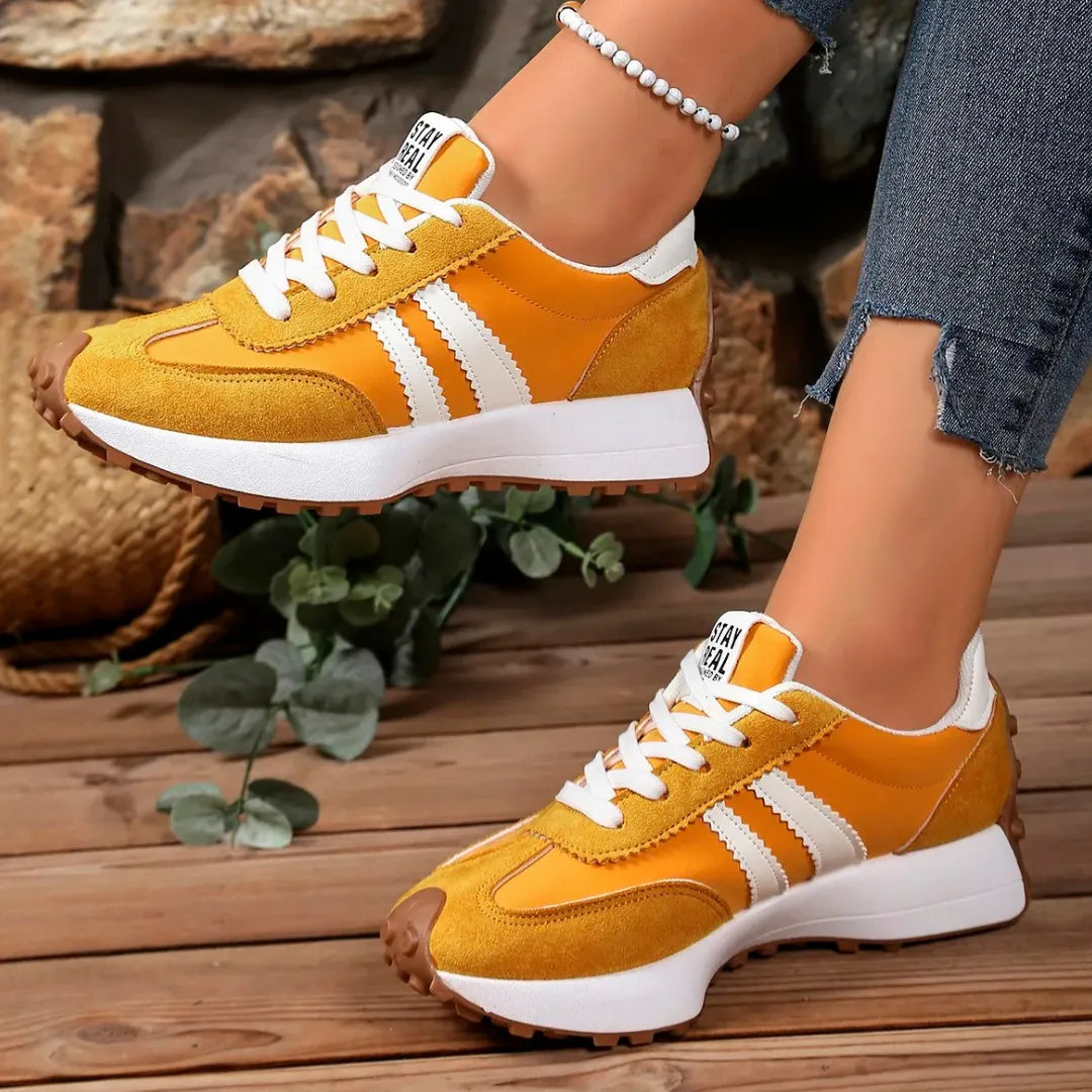 Womens Retro Sneakers Orange Vegan Leather Walking Shoes - Product detail 4