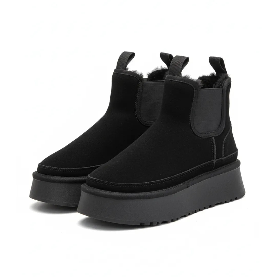 Womens Platform Ankle Boots Black Suede Chelsea Style - Product showcase