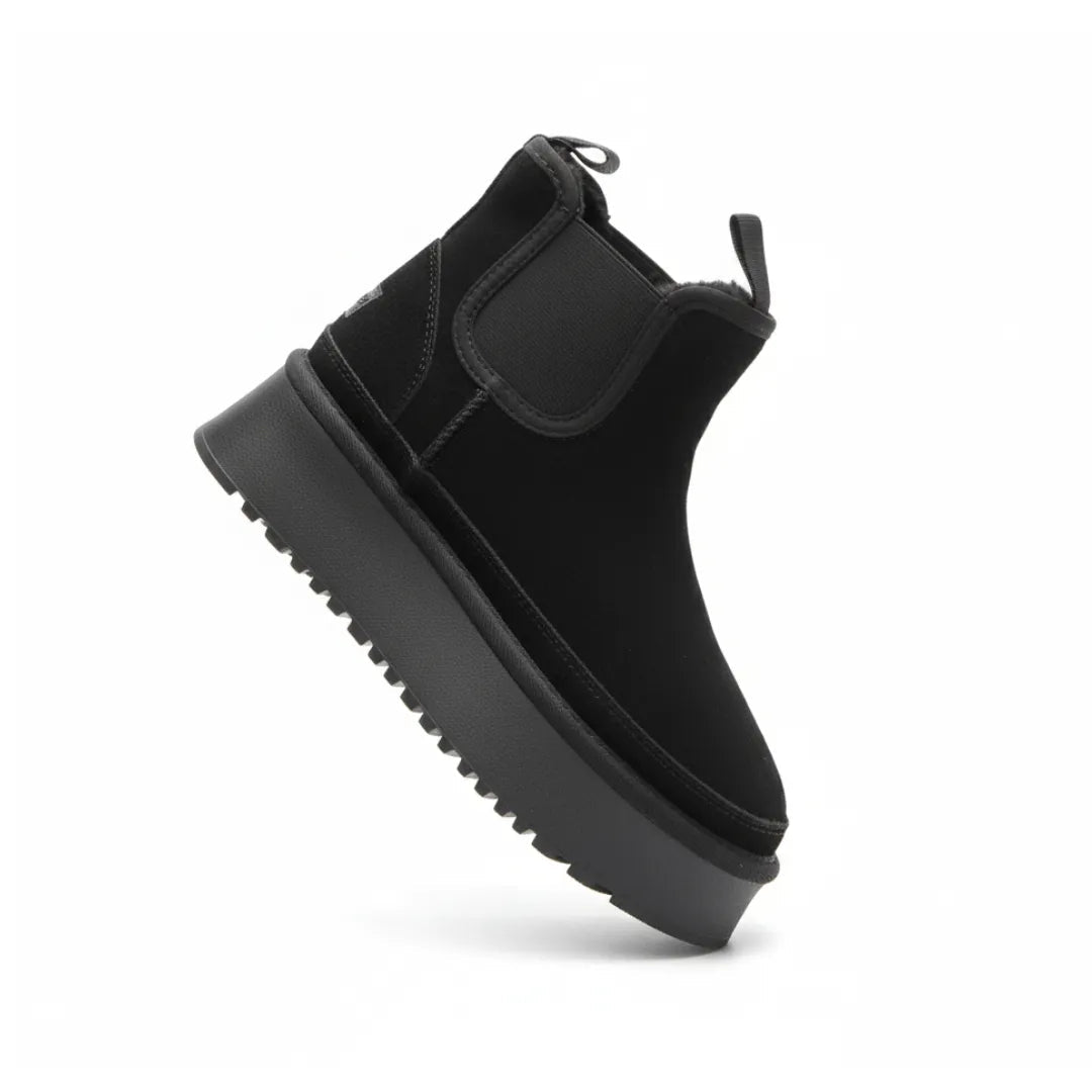 Womens Platform Ankle Boots Black Suede Chelsea Style - Product detail 5