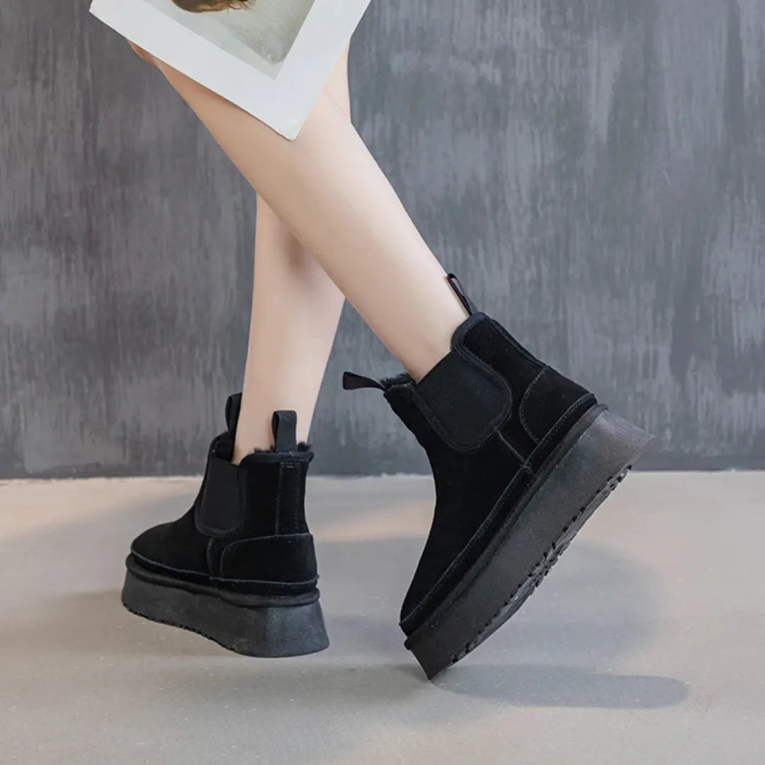 Womens Platform Ankle Boots Black Suede Chelsea Style - Product detail 6