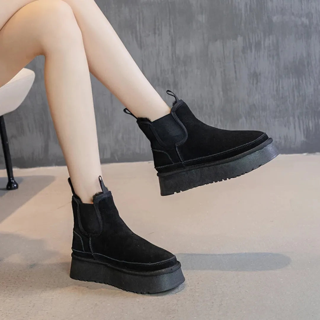 Womens Platform Ankle Boots Black Suede Chelsea Style - Product detail 7