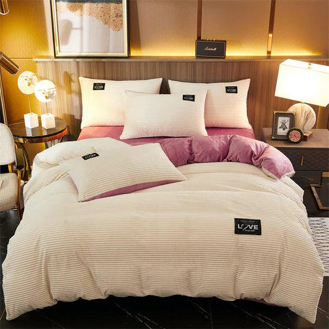 Luxury Velvet Duvet Cover  Plush Corduroy Ribbed Texture - Product showcase