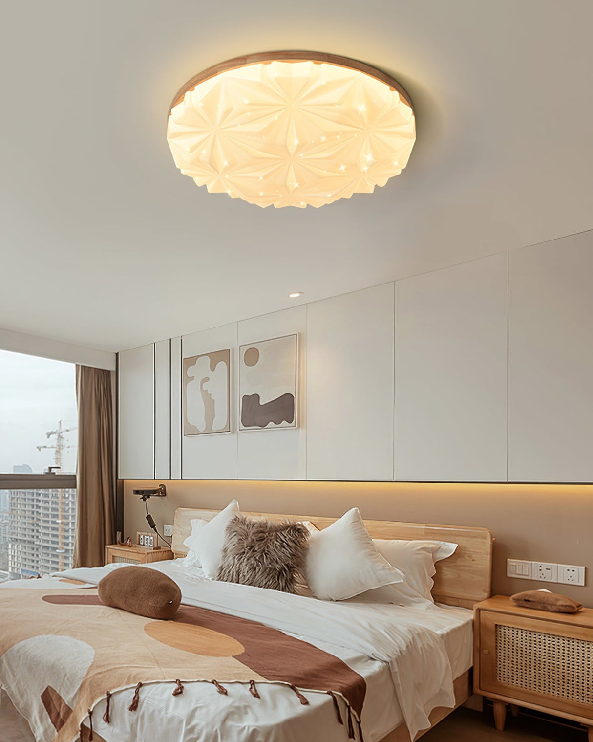 Modern Ceiling Light Wood Frame Geometric Pattern - Product example