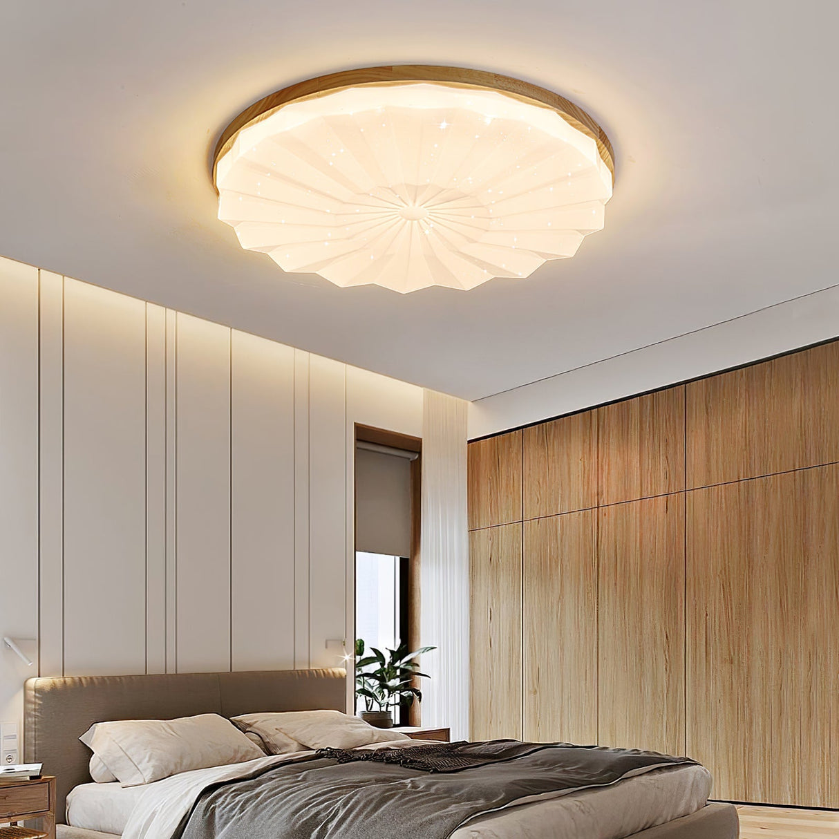 Modern Ceiling Light Wood Frame Geometric Pattern - Detailed view