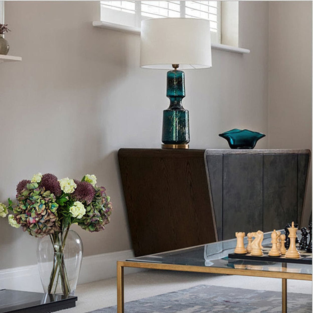 Modern Glass Table Lamp Amber Base Black Shade - Product detail 12