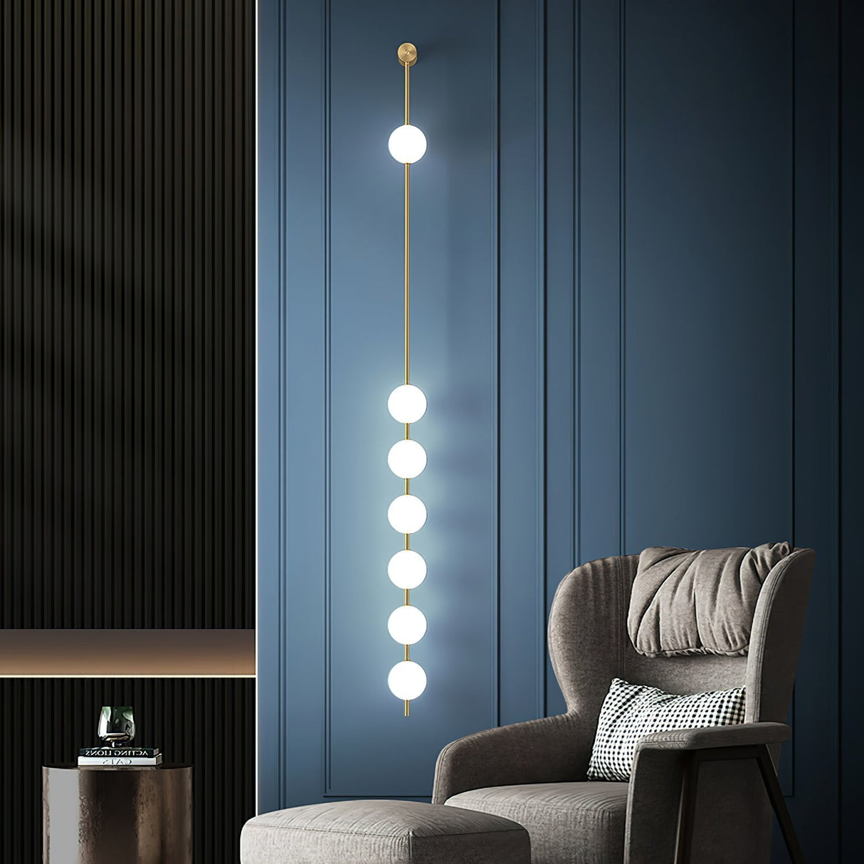 Modern Vertical Wall Lamp Gold Spheres LED Design - Detailed view