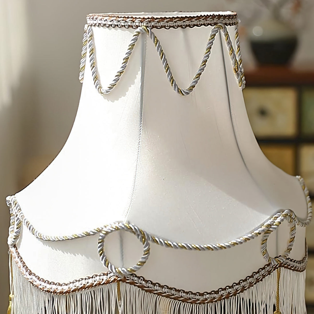 Victorian Table Lamp Brass Base with Fringed Shade - Product example
