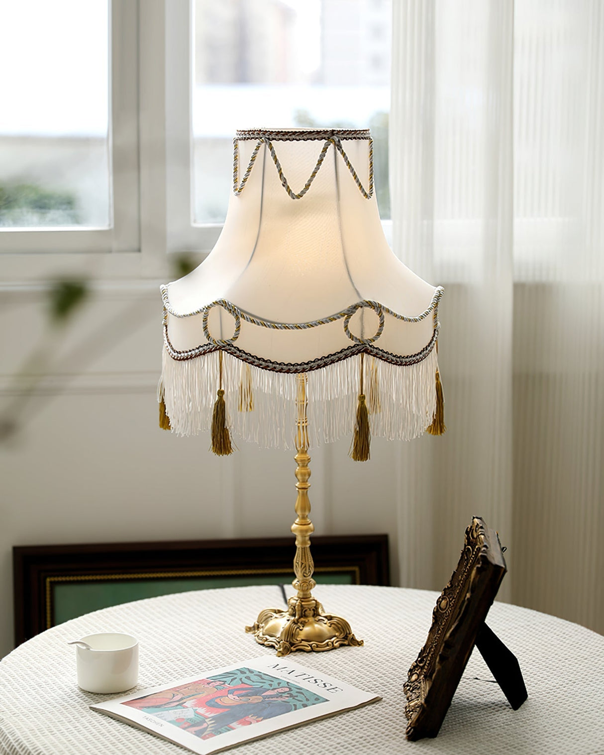 Victorian Table Lamp Brass Base with Fringed Shade - Product detail 10