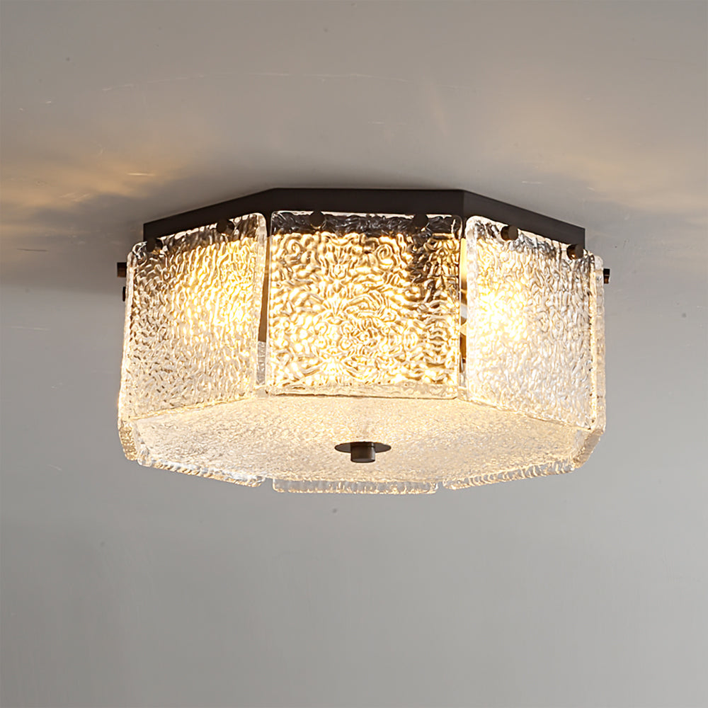 Modern Flush Mount Ceiling Light Textured Glass Hexagonal Design - Product detail 11