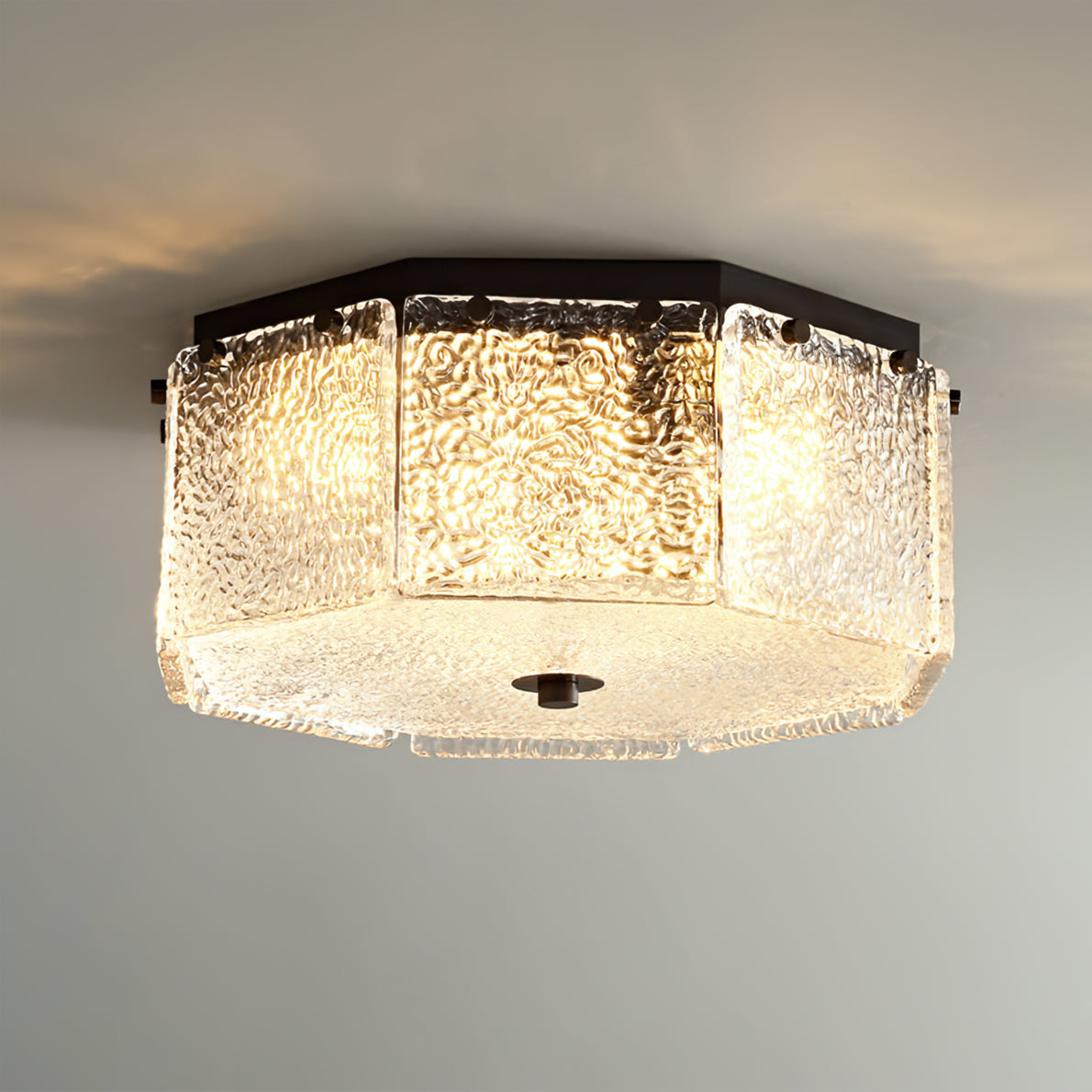 Modern Flush Mount Ceiling Light Textured Glass Hexagonal Design - Product detail 10