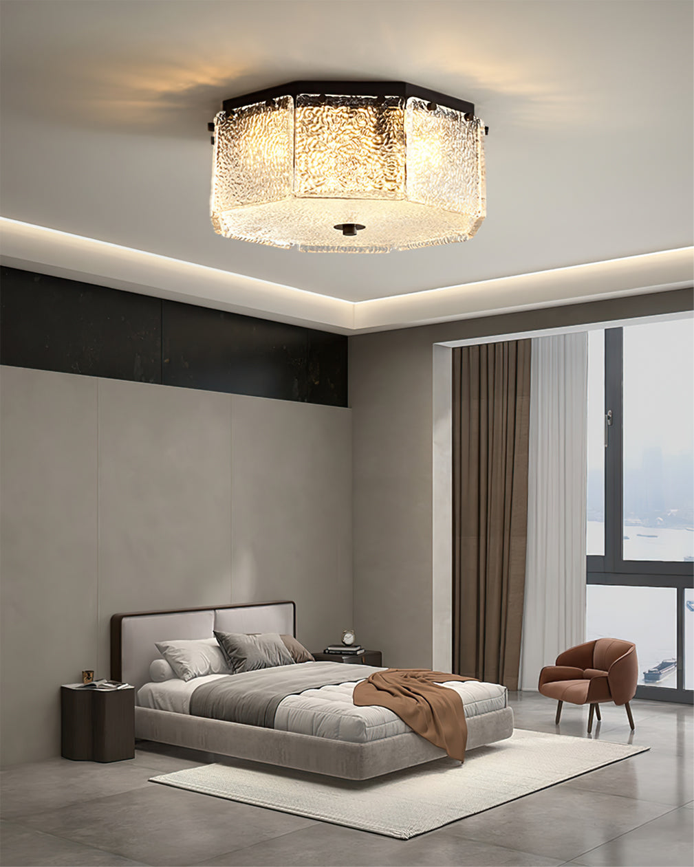 Modern Flush Mount Ceiling Light Textured Glass Hexagonal Design - Product detail 4