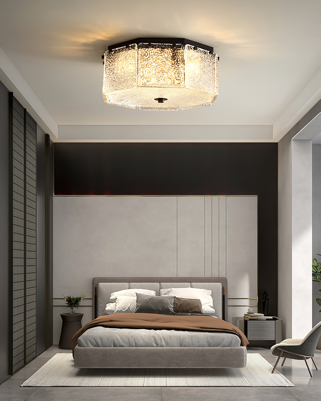 Modern Flush Mount Ceiling Light Textured Glass Hexagonal Design - Product detail 5