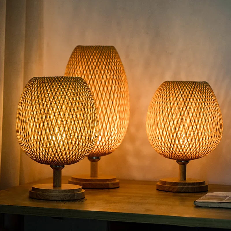 Bamboo Table Lamp Woven Lattice Design - Product showcase
