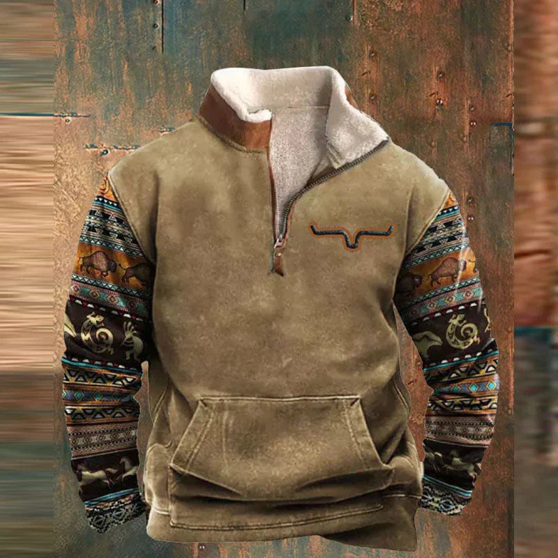 Western Fleece Pullover  Native Buffalo Print Quarter-Zip - Product detail 4