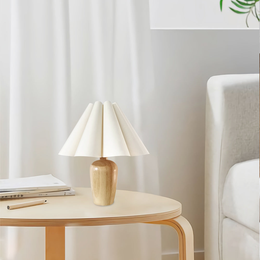 Vintage Table Lamp Pleated Shade Wood Base - Product detail 4