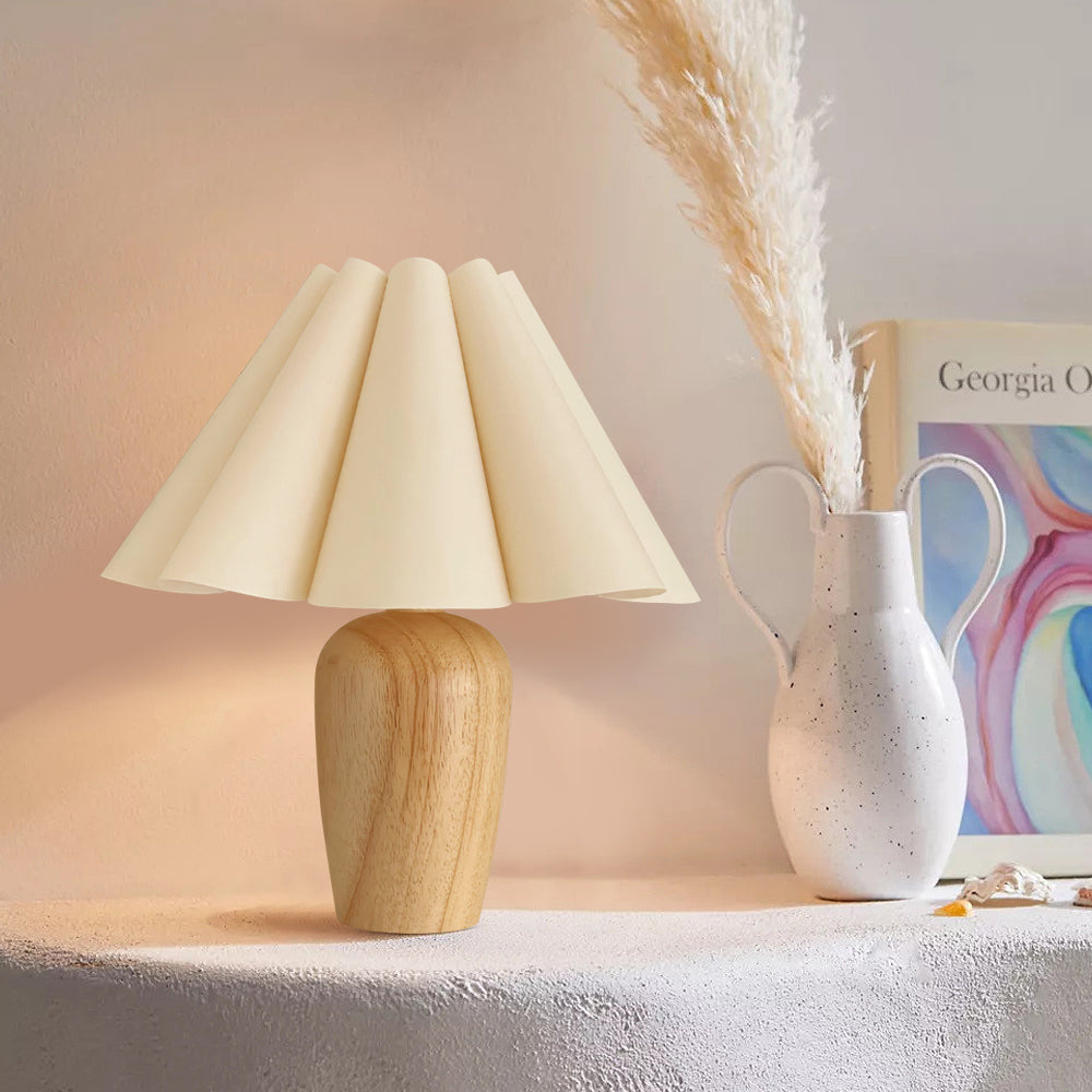 Vintage Table Lamp Pleated Shade Wood Base - Product detail 9