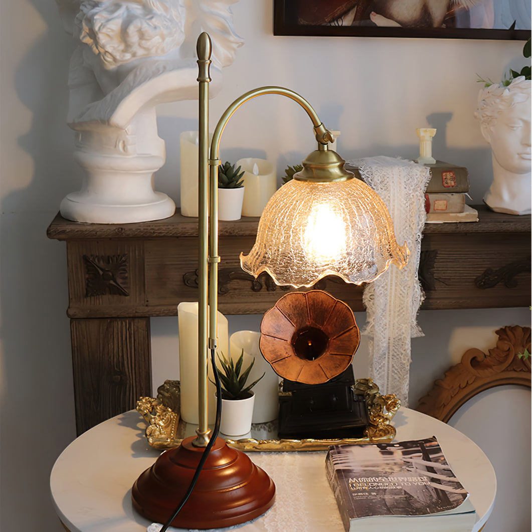 Vintage Table Lamp Brass Arm With Glass Shade - Product detail 5