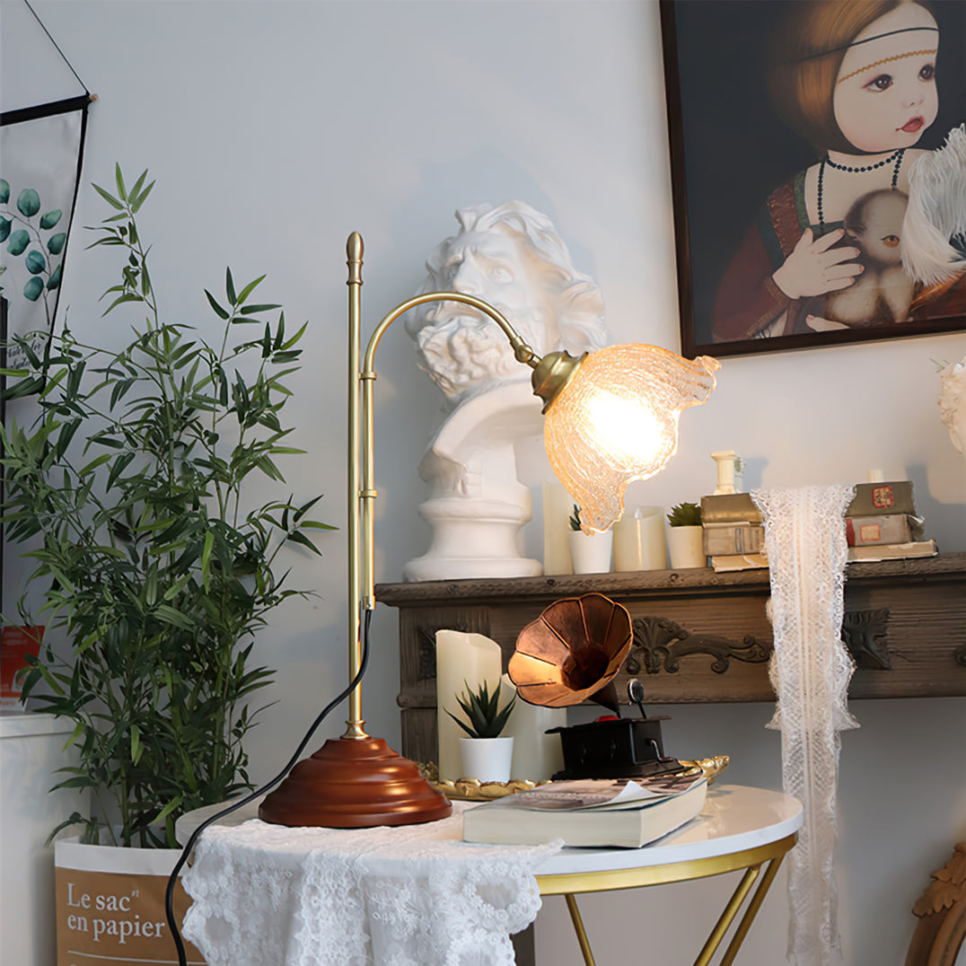 Vintage Table Lamp Brass Arm With Glass Shade - Product detail 8