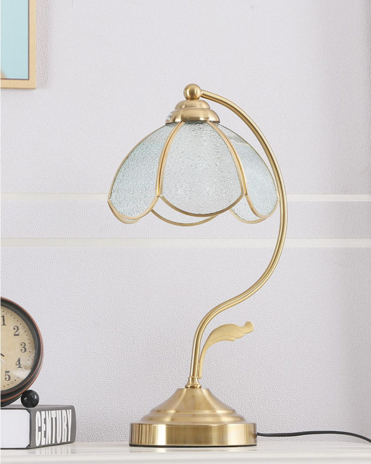 Floral Glass Table Lamp Brass Frame with Petal Shade - Detailed view