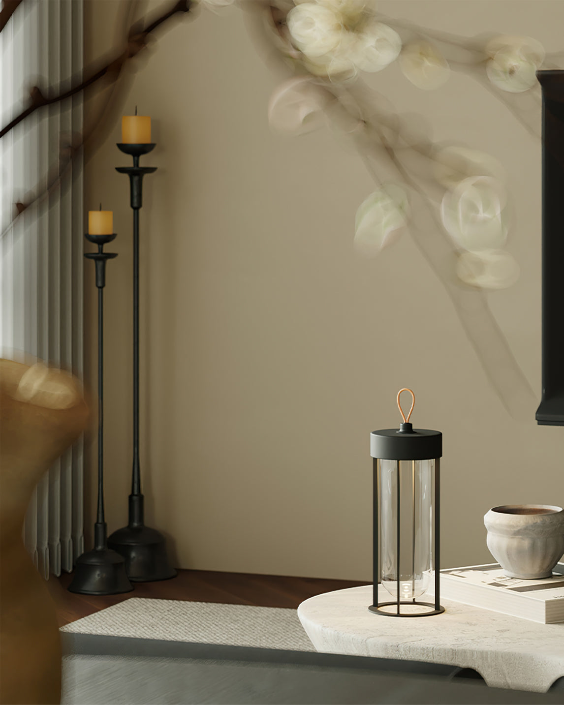 Portable LED Table Lamp Glass Cylinder Design with Leather Handle - Product detail 7