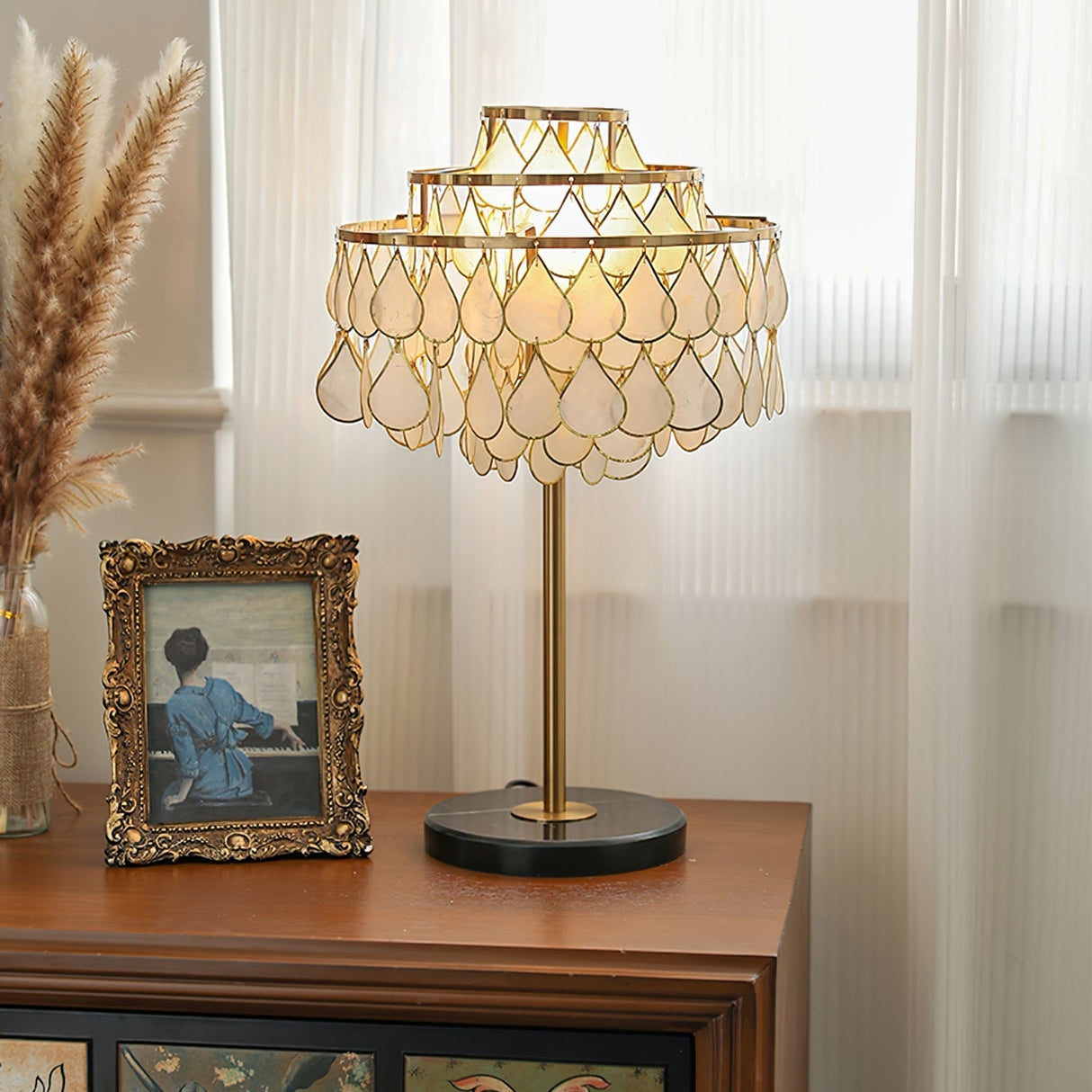 Shell Table Lamp Layered Mother of Pearl Design - Detailed view