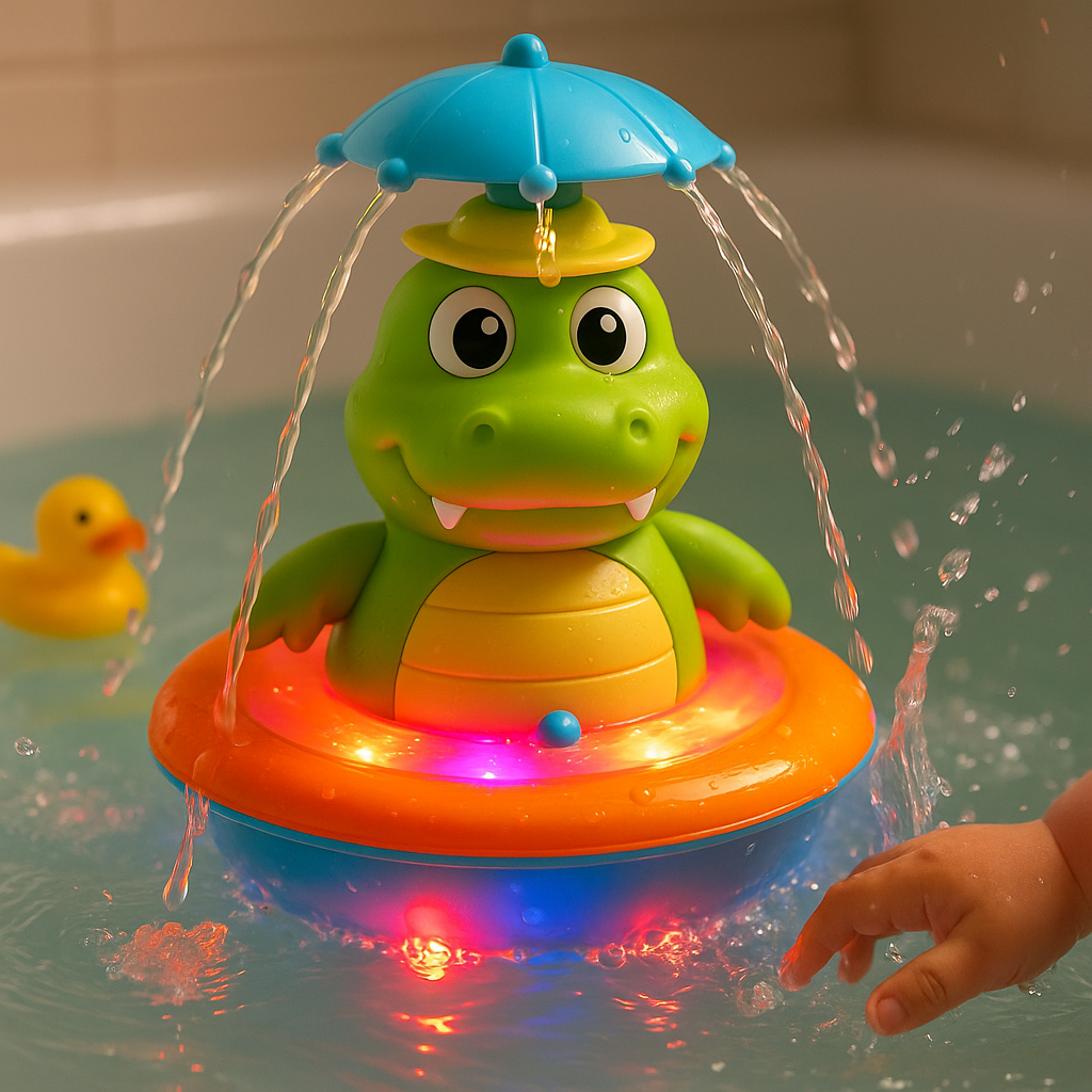Interactive Bath Toy Crocodile LED Light-Up Floating Water Sprayer - Product showcase