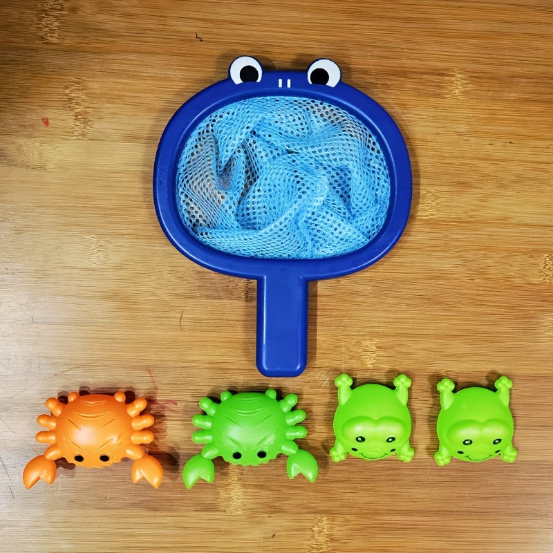Bath Toy Fishing Set Frog Net with Floating Animals - Product showcase