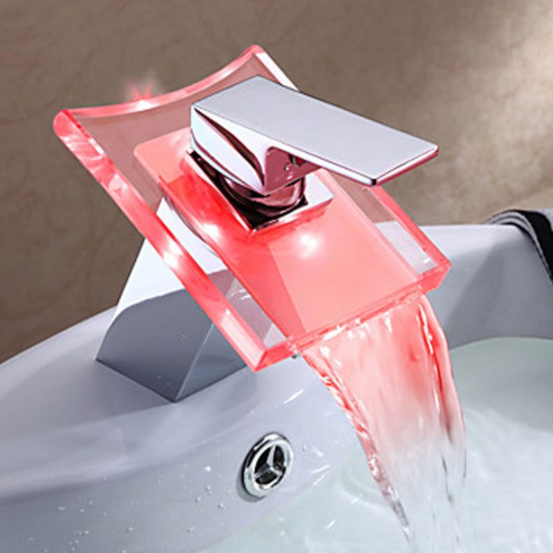 LED Bathroom Faucet Copper Waterfall Basin Mixer with Color Changing Light - Detailed view
