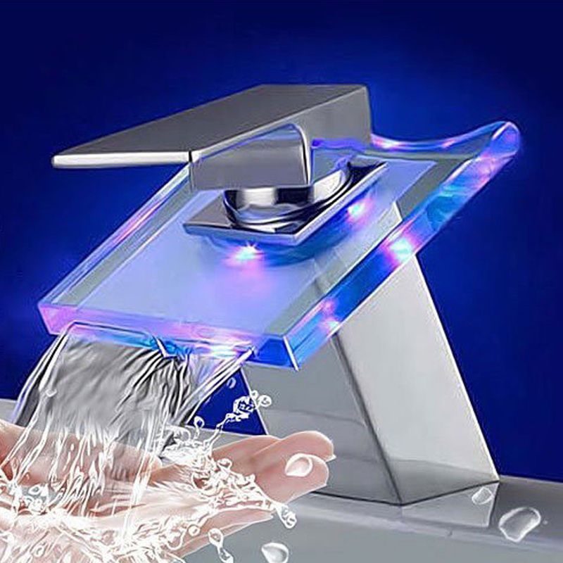 LED Bathroom Faucet Copper Waterfall Basin Mixer with Color Changing Light - Product detail 9