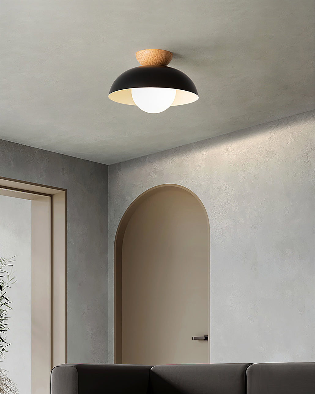 Modern Pendant Light Black Metal Wood Accent - Product example