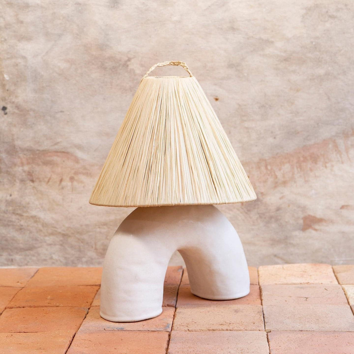 Modern Ceramic Table Lamp Curved Base with Raffia Shade - Product example
