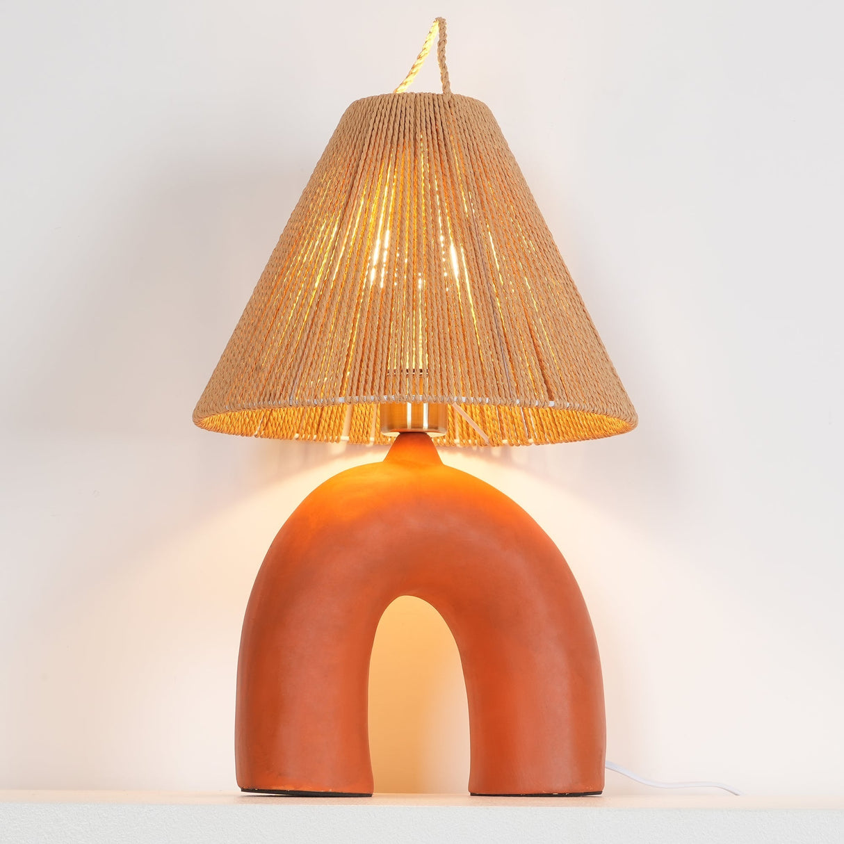 Modern Ceramic Table Lamp Curved Base with Raffia Shade - Product detail 30