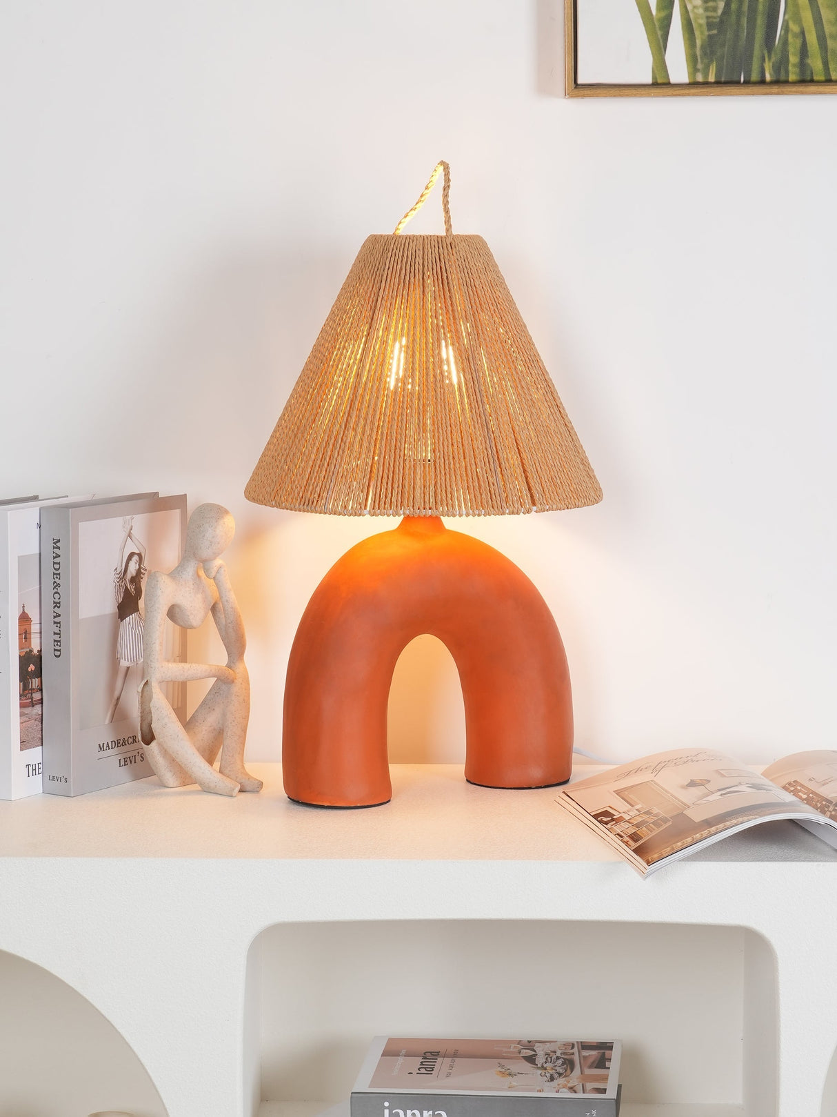 Modern Ceramic Table Lamp Curved Base with Raffia Shade - Product detail 22